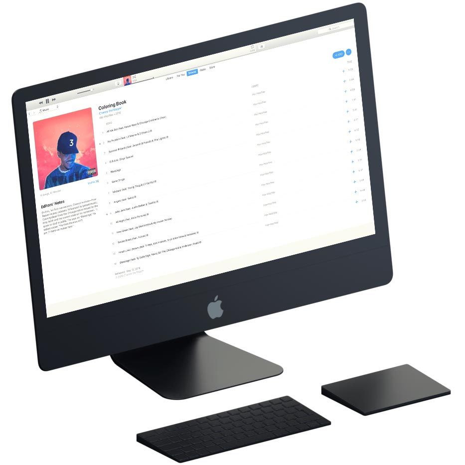 Компьютер Mac с независимым TuneCore артист Chance The Rapper на iTunes.