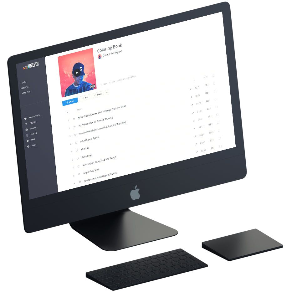 Mac computer with independent TuneCore artist Chance the Rapper on Deezer