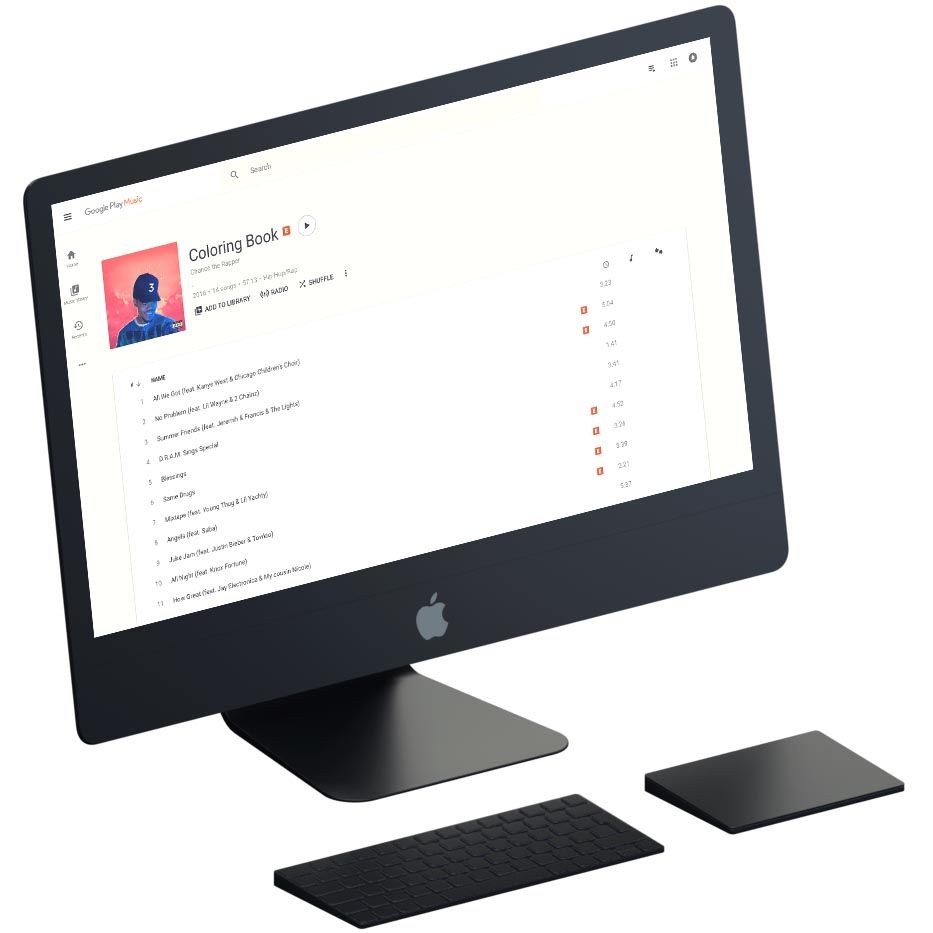 Mac computer with independent TuneCore artist Chance the Rapper on Google Play